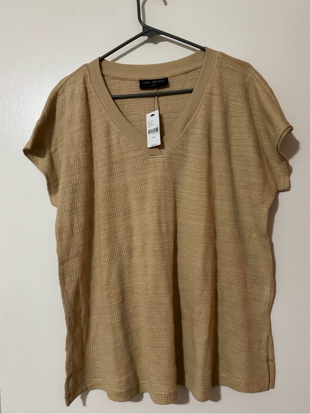 Lane Bryant Beige Textured V-Neck Short Sleeve Tunic